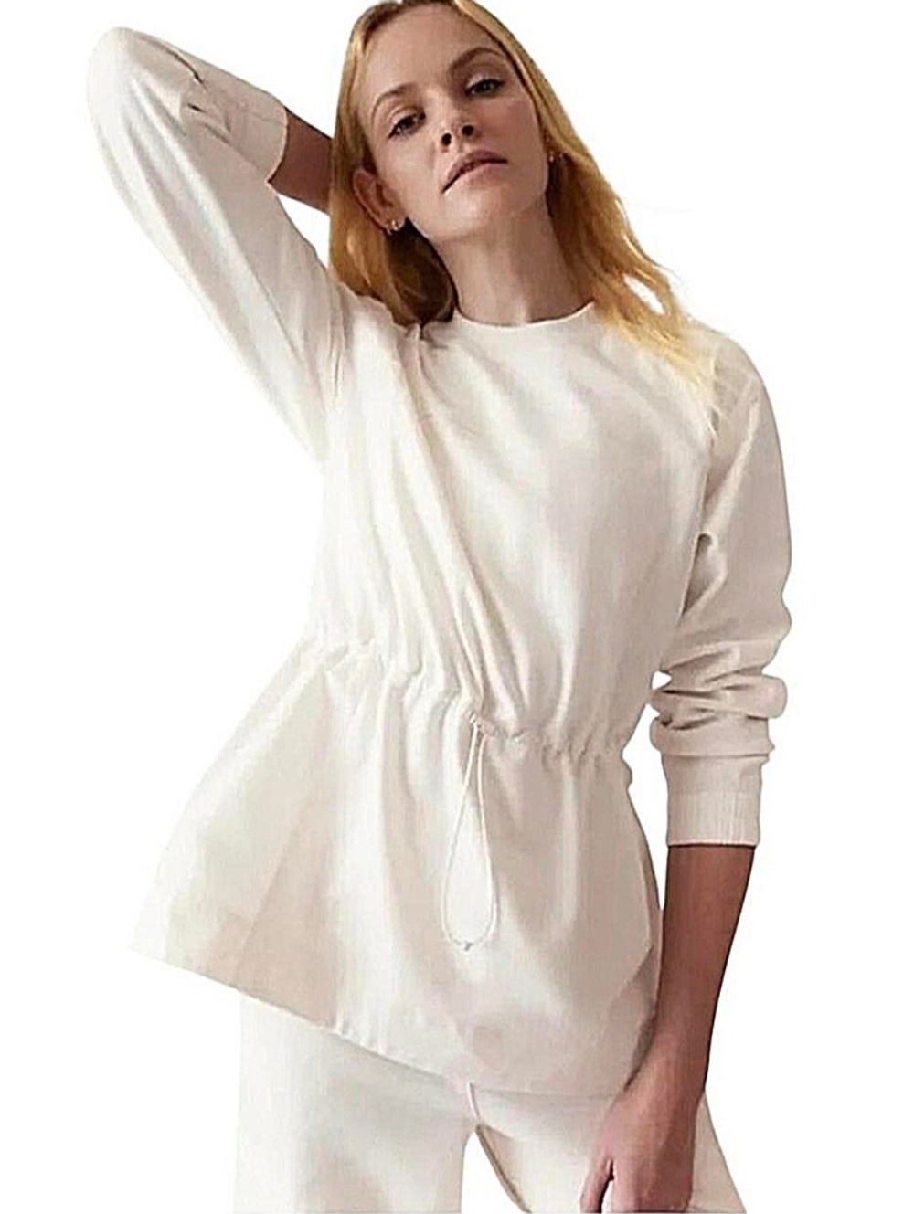 Athleta Triumph Hybrid Sweatshirt Sz Med Ivory Like New Athleisure Active Travel